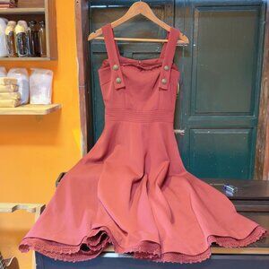 Dusty Rose Lace Trim Gold Button Fit & Flare Sundress